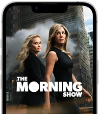 หน้าจอด้านหน้าของ iPhone 17e แสดงซีรีส์ Apple TV+ เรื่อง The Morning Show