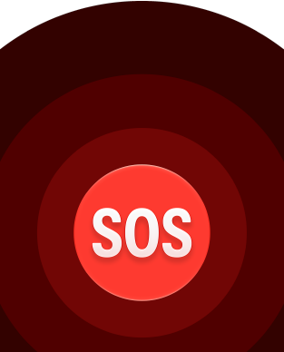 ไอคอน SOS ฉุกเฉิน, วงกลมสีแดงที่ซ้อนกันหลายชั้นซึ่งมีตัวอักษร SOS สีขาวอยู่ตรงกลาง