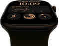 Apple Watch Series 12, ตัวเรือนอะลูมิเนียม, สีบรอนซ์เข้ม, หน้าปัดนาฬิกาโมดูลาร์, กลไกหน้าปัด ได้แก่ วันและวันที่, การออกกำลังกาย, วงแหวนกิจกรรม, Apple Music, ภายนอกด้านขวา, Digital Crown, สายแบบ Sport Band, สีเขียวมะกอก