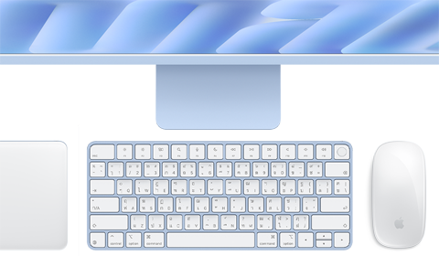 Magic Keyboard พร้อม Touch ID, สีฟ้า, Magic Trackpad และ Magic Mouse