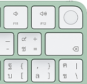 Magic Keyboard, มุมขวาบน, สีเขียว, Touch ID, ปุ่มลบ, และปุ่มฟังก์ชั่นปรับระดับเสียง