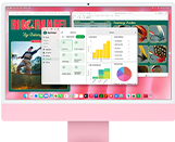 iMac, ภายนอกด้านหน้า, สีชมพู, หน้าจอแสดงแอปหลายแอปเปิดอยู่