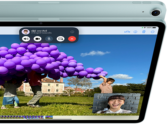 iPad Air พร้อมกล้องหน้าอัลตร้าไวด์ความละเอียด 12MP แสดงการโทร FaceTime พร้อมคุณสมบัติจัดให้อยู่ตรงกลาง