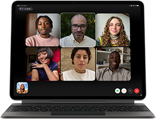 iPad Air, ติดเข้ากับ Magic Keyboard, สีดำ, หน้าจอแสดงการโทร FaceTime แบบกลุ่ม