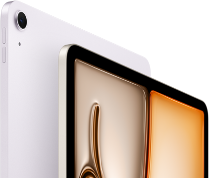 iPad Air, สีม่วง, ภายนอกด้านหน้า, ภายนอกด้านหลัง, กล้องหลังไวด์ 12MP ที่มุมบนซ้าย