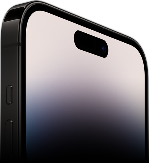 มุมมองด้านข้างของ iPhone 14 Pro ที่แสดงด้านหน้าแบบ Ceramic Shield