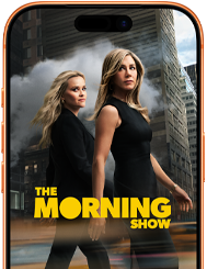 หน้าจอด้านหน้าของ iPhone 17 Pro แสดงซีรีส์ Apple TV+ เรื่อง The Morning Show