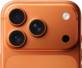 iPhone 17 Pro, ภายนอกด้านหลังบางส่วนสี [O7], ระบบกล้องระดับโปรที่มุมบนซ้าย, เลนส์ 3 ตัว, ไมโครโฟน, แฟลช