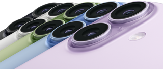 iPhone 17, ภายนอกด้านหลัง, ระบบกล้อง Fusion คู่, ทั้ง 5 สีอยู่ซ้อนกัน: ดำ ขาว เขียวเสจ ฟ้าหมอก และลาเวนเดอร์