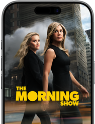 หน้าจอด้านหน้าของ iPhone 17 แสดงซีรีส์ Apple TV+ เรื่อง The Morning Show