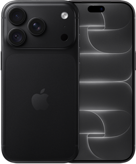 iPhone 18 Pro, ภายนอกด้านหลัง, สีดำ, ระบบกล้อง Pro Fusion ที่ด้านบน, โลโก้ Apple อยู่ตรงกลาง, ภายนอกด้านหน้า, ดีไซน์แบบหน้าจอทั้งหมด