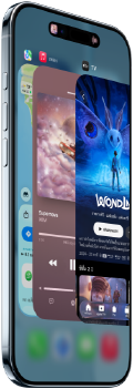 iPhone Air, ภายนอกด้านหน้า, ภายนอกด้านข้าง, รูปทรงที่บาง, Dynamic Island อยู่ตรงกลางใกล้กับด้านบน, คุณสมบัติแถบสลับแอปขณะกำลังใช้งาน, ปุ่ม: แอ็คชั่น, ปรับระดับเสียง