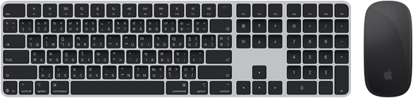 มุมมองด้านบนของ Magic Keyboard พร้อม Touch ID และ Magic Mouse