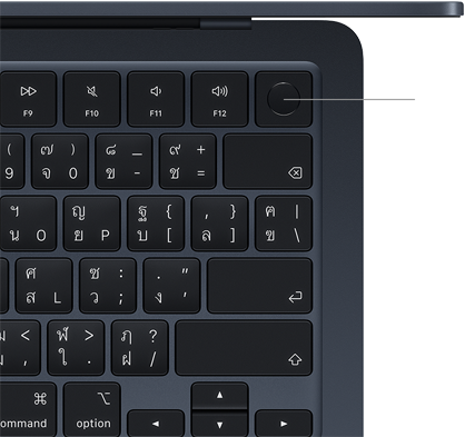 คีย์บอร์ดของ MacBook Air, ด้านขวาบน, แสดงตำแหน่งของปุ่ม Touch ID