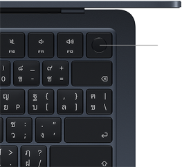 คีย์บอร์ดของ MacBook Air, ด้านขวาบน, แสดงตำแหน่งของปุ่ม Touch ID