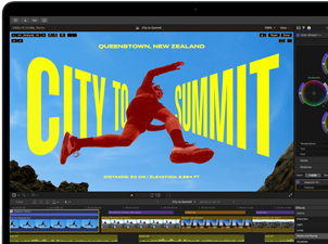 หน้าจอ MacBook Air แสดงการตัดต่อวิดีโอเพื่อสาธิตความสามารถของชิป M5