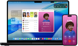 MacBook Pro รุ่น 14 นิ้ว และ iPhone 16 โดย iPhone กำลังโทรหาผู้ติดต่อที่ชื่อ Luis ในขณะที่ MacBook Pro แสดงการโทรเดียวกันในแอปโทรศัพท์