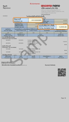 ตัวอย่าง ใบแจ้งยอดบัญชี (Billing Statement)