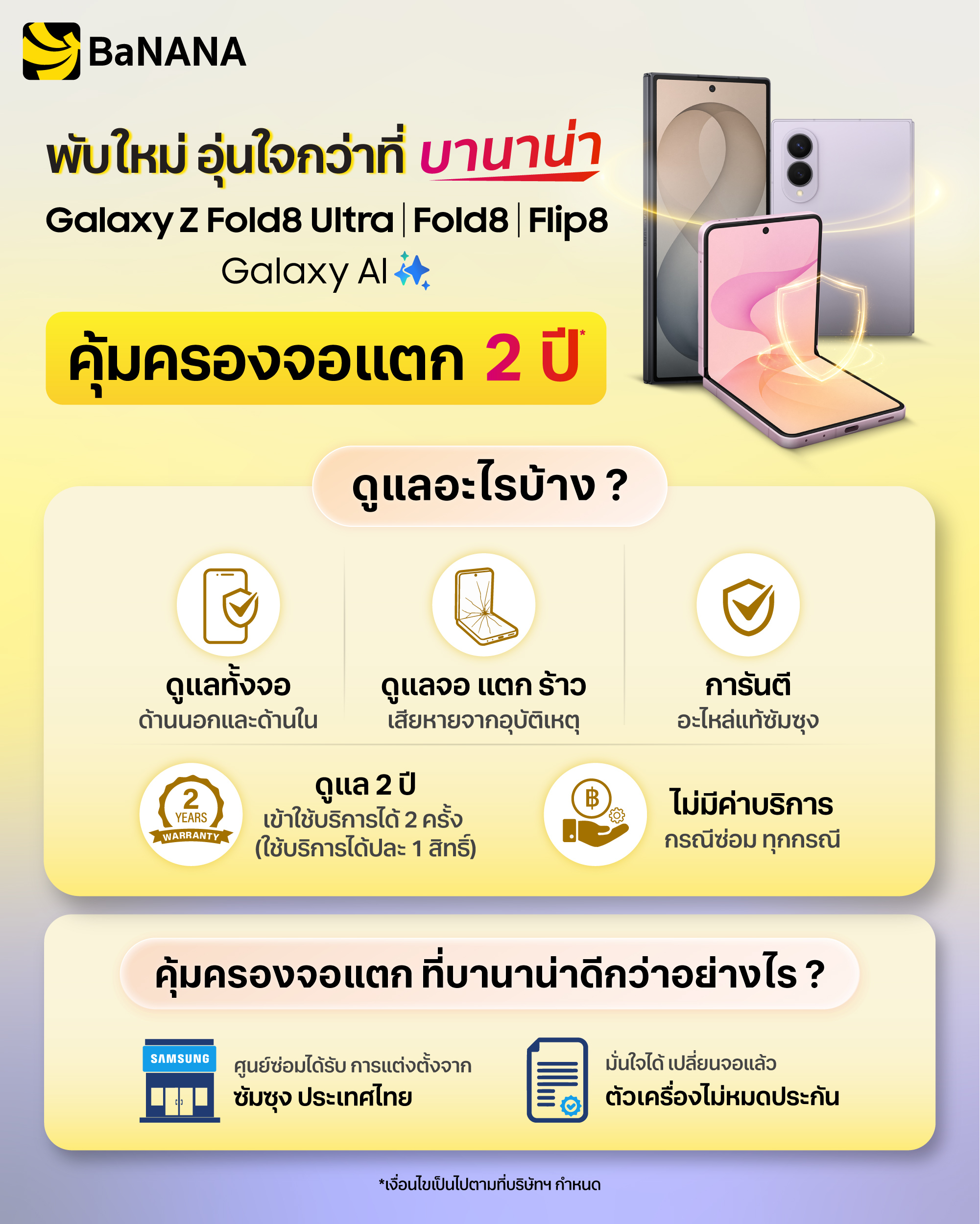 พับใหม่ อุ่นใจกว่าที่บานาน่า คุ้มครองจอแตก 2 ปี